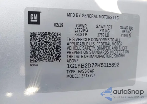 2019 Chevrolet Corvette Stingray из США, поврежденный, VIN 1G1YB2D72K5115892